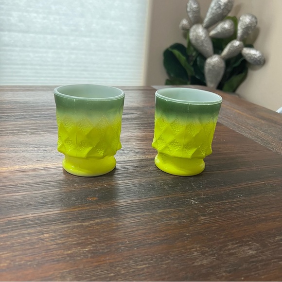 Anchor Hocking Kimberly Diamond green ombré mug set of 2 dark light MCM Vintage - Picture 4 of 6